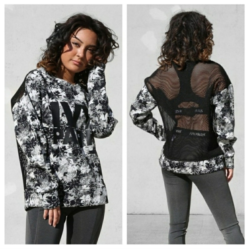 Ivy Park Floral Mesh Back Oversized Sweatshirt Size XS Black White Athleisure